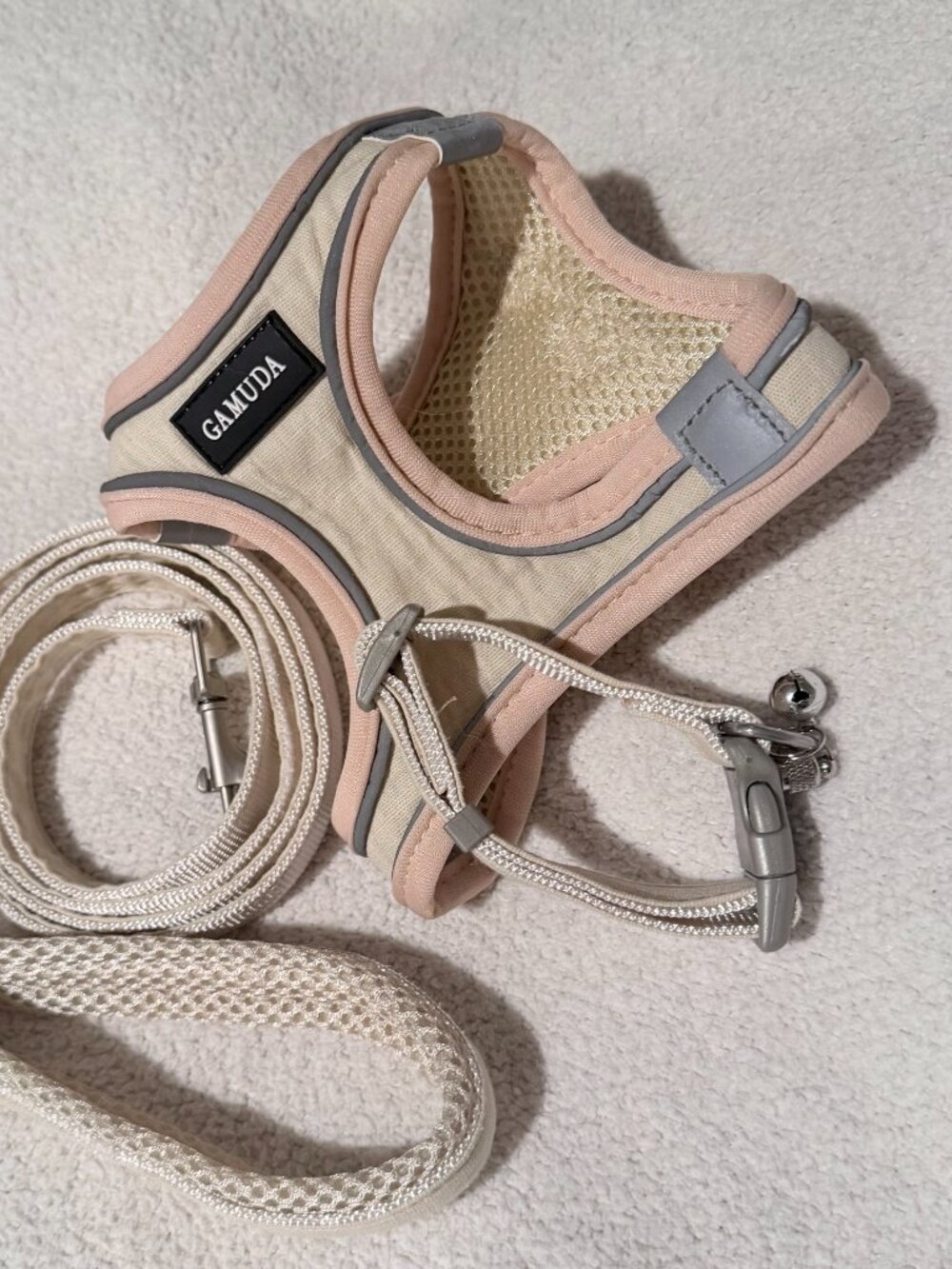 GAMUDA XS Pet Harness Collar & Leash Set Khaki Pink Reflective